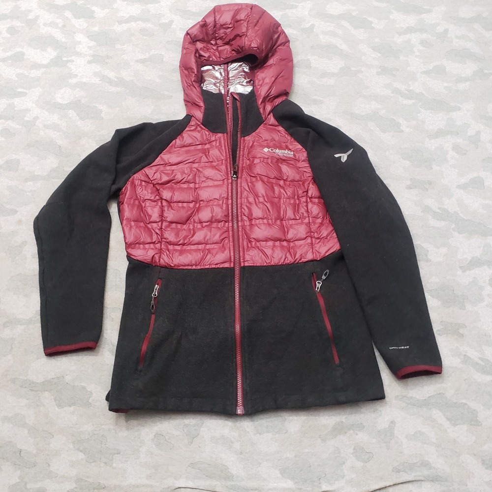Columbia Titanium Puffer Jacket Womens Medium Red Goose Down Omni-Heat Hooded